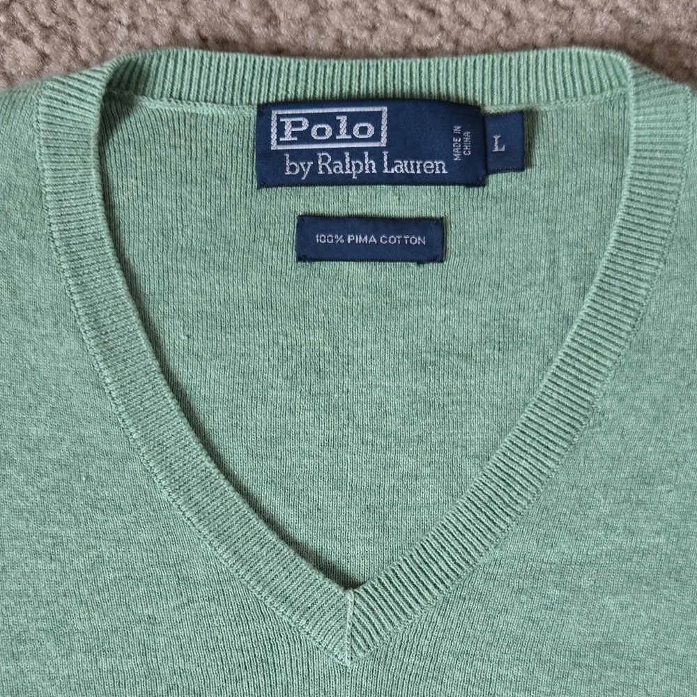 Polo by Ralph Lauren Men's Mint V-Neck Sweater 100% Pima Cotton Size L